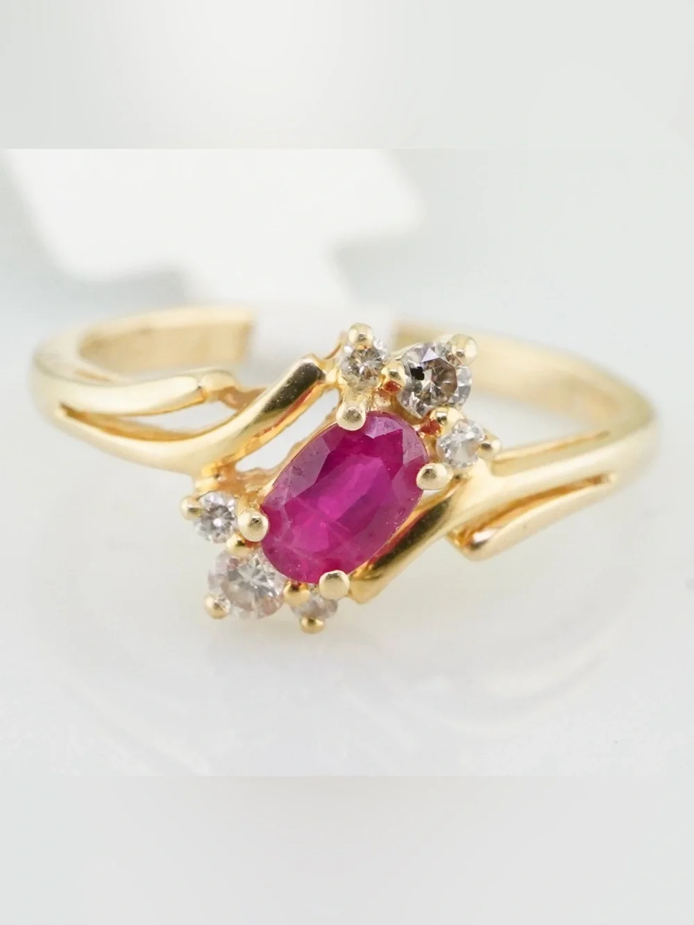 Solid 14k yellow gold natural ruby and diamond ring